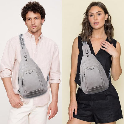Leresas 10L Crossbody Sling Bag for Women Men Anti Theft Cross Body Fanny Pack Belt Bag Purse Gifts for Women Faux Leather, Light Grey