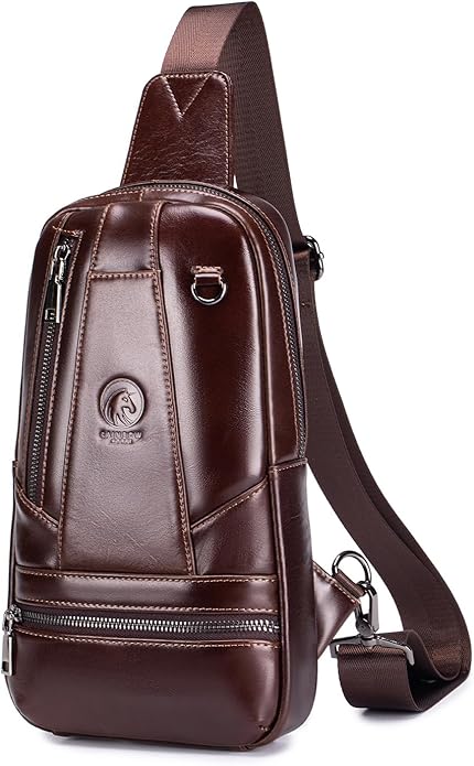 RAINBOW HORSE Genuine Leather Shoulder Bag, Men's Crossbody Chest Bag, Casual Front Pack, Suitable for Travel, Hiking, and Daily Use