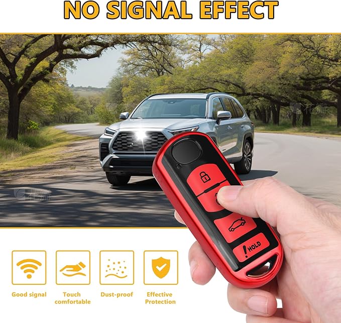 FT FUNTOR for Mazda Car Key Cover,4 Red Buttons TPU Key Cover with Keychain,Compatible with Mazda 3 6 8 CX-3 CX-5 CX-7 CX-9 atenza Miata MX-5 (C-Red)
