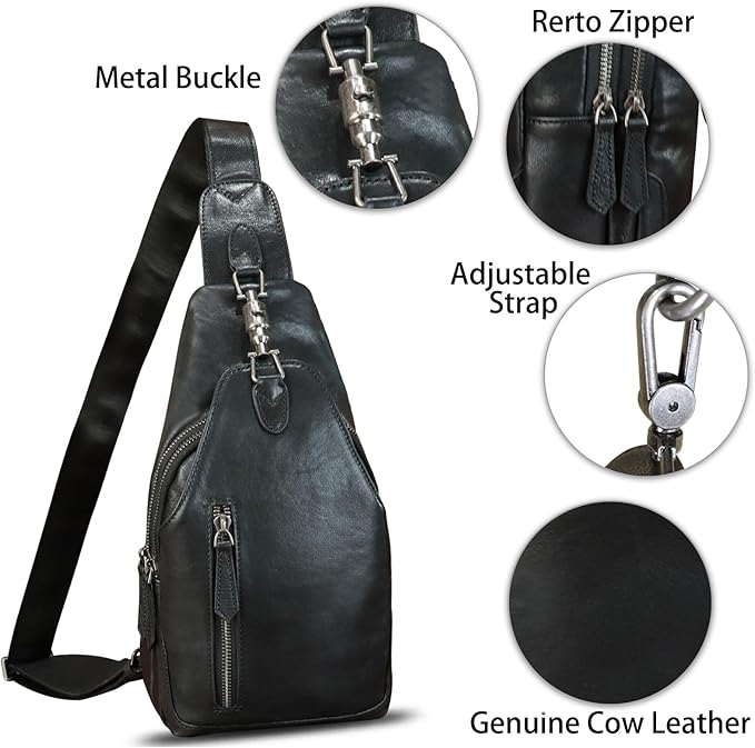 LRTO Genuine Leather Sling Bag for Men and Women Real Leather Shoulder Crossbody Bag Chest Bag Sling Backpack Purse