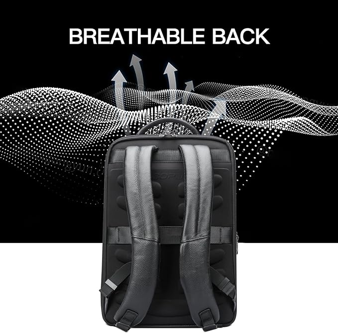 BOPai Genuine Leather Backpack for Men Multi-Function 15.6 inch Laptop Premium Executive Business Travel Friendly Smart Rucksack Anti Theft Large Capacity Office Classic Black