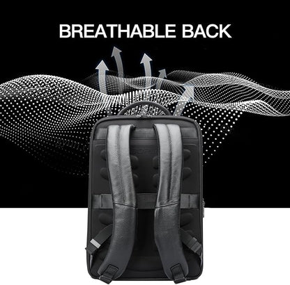 BOPai Genuine Leather Backpack for Men Multi-Function 15.6 inch Laptop Premium Executive Business Travel Friendly Smart Rucksack Anti Theft Large Capacity Office Classic Black
