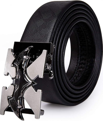 Dubulle Designer Ratchet Belt for Men Leather Fashion Adjustable Automatic Buckle Sliding Removable Dress Casual