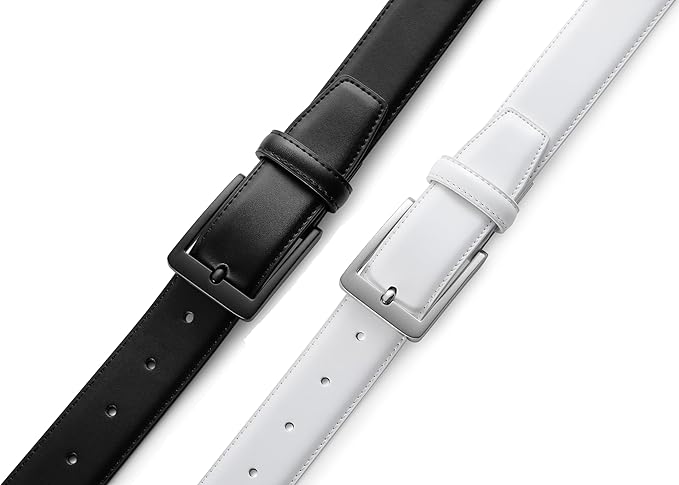 MILORDE Men's Leather Dress Belt 2Pack, Handmade, Genuine Leather, Fashion & Classic Designs for Work Business and Casual