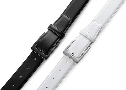 MILORDE Men's Leather Dress Belt 2Pack, Handmade, Genuine Leather, Fashion & Classic Designs for Work Business and Casual