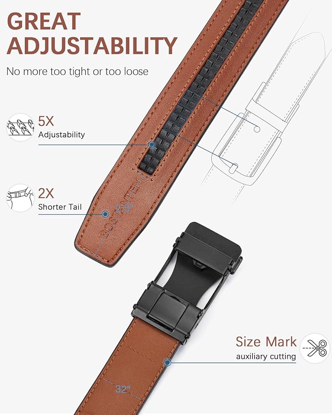 BOSTANTEN Mens Belt Leather Ratchet Belt For Men Dress and Casual with Adjustable Buckle, Trim to Fit