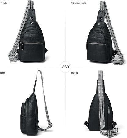 LATMAP Sling Bag For Women Faux Leather Small Casual Daypack Backpack Fanny Pack Crossbody Chest Bags Purse