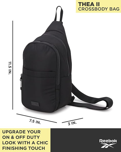 Reebok Unisex Crossbody Sling Bags – Compact Convertible Strap Cross Body Bag Travel Sling Bag - Gym & Travel Essential, Thea II Black