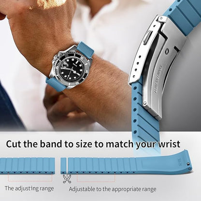 ULLCHRO FKM Rubber Watch Strap, Cut to Size Quick Release Fluororubber Watch Band Soft Replacement Watchband with Silver Milled Clasp for Men Women 18mm 19mm 20mm 21mm 22mm