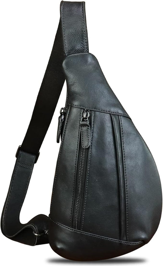 Genuine Leather Sling Bag for Men and Women Vintage Real Leather Crossbody Chest Bags Backpack Purse for Travel Hiking