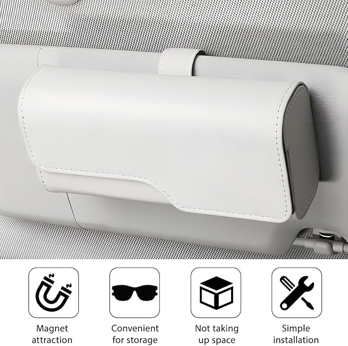 Zpana Sunglass Holder for Car Visor, Leather Auto Eyeglasses Sun Visor Organizer Case with Hidden Magnetic Closure, Auto Protective Glasses Storage Box, Universal for SUV RV Truck (Beige)