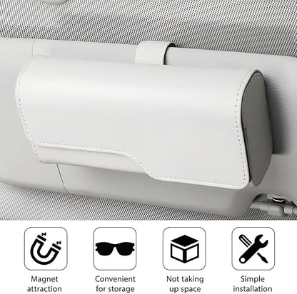 Zpana Sunglass Holder for Car Visor, Leather Auto Eyeglasses Sun Visor Organizer Case with Hidden Magnetic Closure, Auto Protective Glasses Storage Box, Universal for SUV RV Truck (Beige)