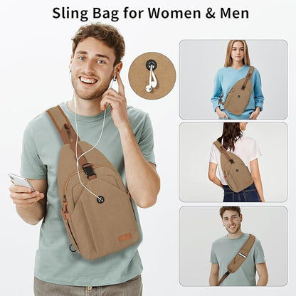 OSOCE Sling Bag for Men, Anti Theft Crossbody with Tunnel Lock, Waterproof Canvas Shoulder Backpack for Travel Hiking Daily