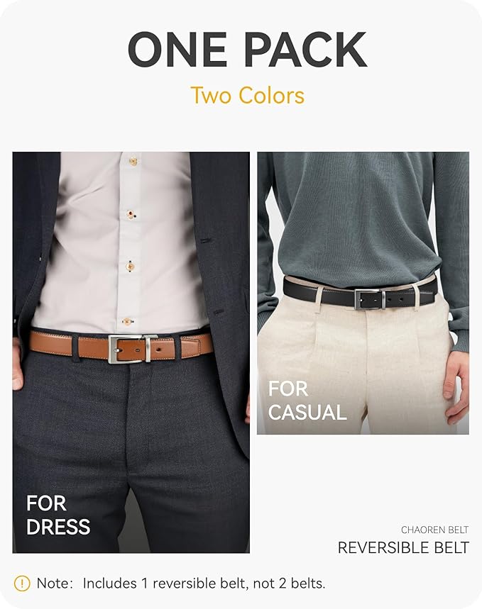 CHAOREN Reversible Belt Men 1 Piece - 1.25" Leather Dress Belt - Trim to Fit for Elegant Style