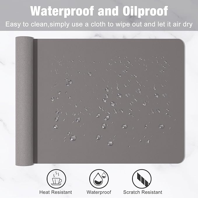 Hsurbtra Desk Pad, 30" x 14" PU Leather Desk Mat, XL Extended Mouse Pad, Waterproof Desktop Blotter Protector, Non-Slip Ultra Thin Large Laptop Keyboard Writing Mat for Office Home, Light Gray