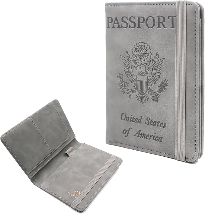 Melsbrinna Premium Leather Passport Holder Covers Case, Waterproof Rfid Blocking Travel Wallet Passport Holder with Pen Holder, Cute Passport Book for Women/Men