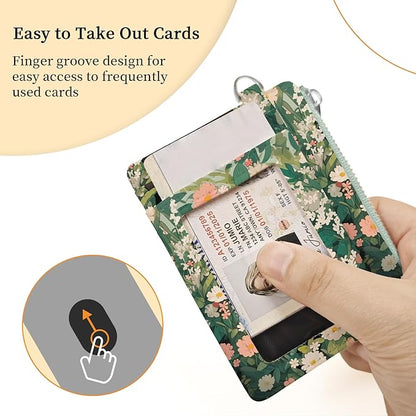 Hancynir Slim Wallet Women Credit Card Holder Cute Black Cat Floral RFID Small Mini Card Case Front Pocket PU Leather Thin Travel Zipper Coin Cash ID Window Girls Wallet Gifts