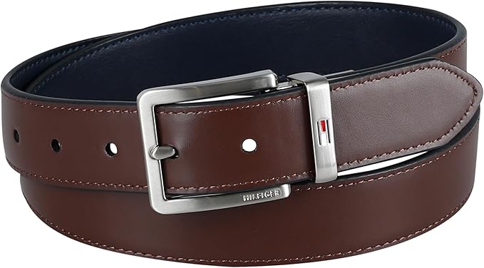 Tommy Hilfiger Men's Reversible Leather Belt, 2‑in‑1 Design for Dress Or Casual Wear