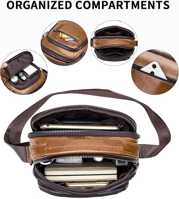 Premium Leather Men's Crossbody -Organized Storage & Durable,Stylish for Daily Carry