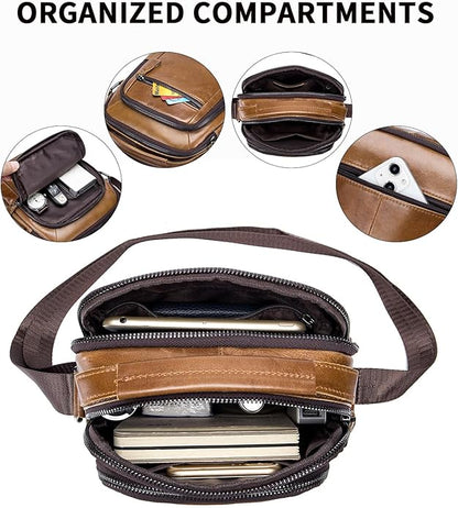Premium Leather Men's Crossbody -Organized Storage & Durable,Stylish for Daily Carry