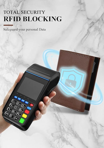 Pop Up Wallet for Men, Leather & Aluminum-Trifold Wallet for Men, Holds 12 Cards,20 Bills,Coins, ID Window, Functional & Minimalist Wallet, RFID Wallet for Men, Brown