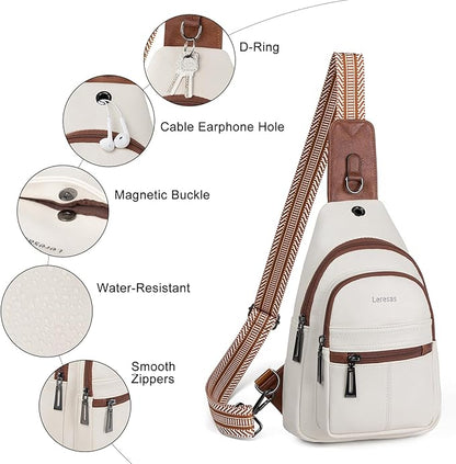 Leresas 7L Sling Bag for Women Vegan Leather Crossbody Purse Chest Bags Fashionable Trendy Fanny Pack with Travel, Beige