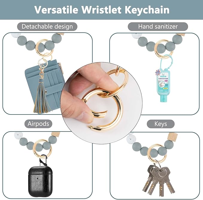 KNGITRYI Wallet Keychain Wristlet for Women,Slim RFID Credit Card Holder Purse Tassel Keychain Bangle Key Ring for Men Women