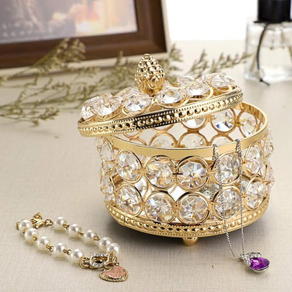 Hipiwe Crystal Mirrored Jewelry Box Jewelry Trinket Organizer Box Home Decor Ring Earrings Necklace Storage Holder Keepsake Box