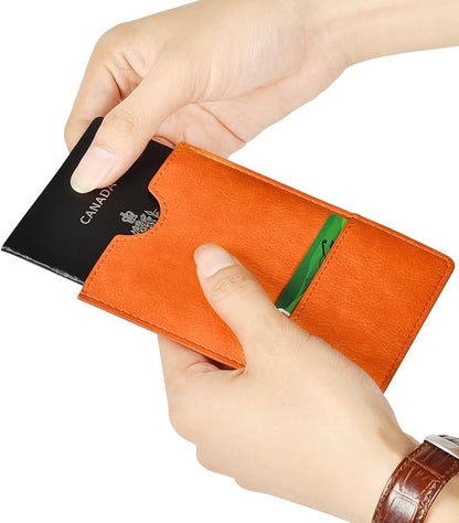 XEYOU Passport Holder Cover - Ultra Slim Premium Vegan Leather Travel Wallet Case Cover (Orange)