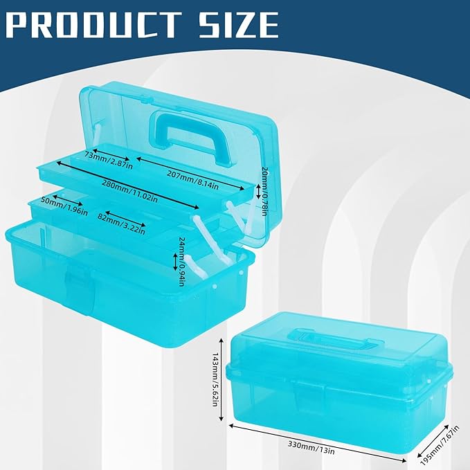 Saim Storage Bins,Three-Layer Multipurpose Art & Craft Storage Container,Carry Tackle Organizer,Medicine Cosmetic Art Supply Box for Art Supply Makeup Hair Accessories Painting Tools - Blue