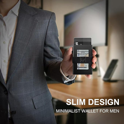 TOYFID Minimalist Wallet for Men,Slim Wallet Compatible with AirTag,Card Holder Metal Wallet,Pop Up Wallet,Metal Card Holder,Quick Access Card,Rfid Blocking Protection,Hold 12+ Credit Cards (Black)