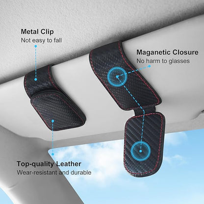 TCJJ Sunglasses Holders for Car Visor,Car Magnetic Glasses Holder Leather Sunglasses Clip and Ticket Card Clip Suitable for Car Interior Visor and Different Size Eyeglasses(Carbon Fiber/2)