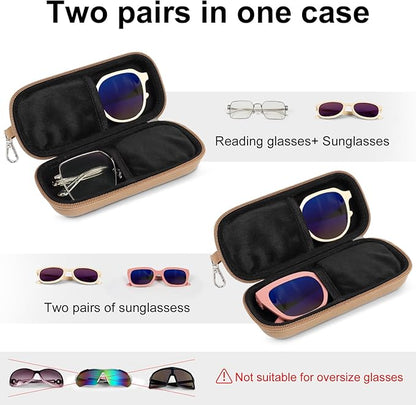 Double Eyeglasses Case Hard Shell Dual Sunglasses Organizer with Zipper Closure Travel Eyewear Storage for Vehicle