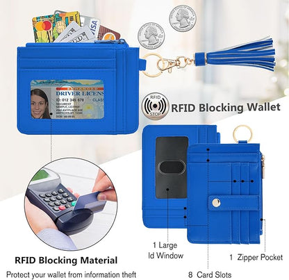 KNGITRYI Wallet Keychain Wristlet for Women,Slim RFID Credit Card Holder Purse Tassel Keychain Bangle Key Ring for Men Women
