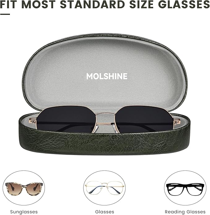 molshine Hard Shell Sunglasses Case,Classic Large Glasses Case for Sunglass, Eyeglasses with Cleaning Cloth, Pocket