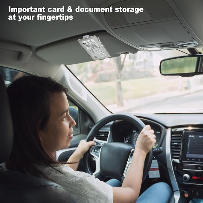 Registration & Insurance Card Document Holder for Visor, Carrying Case for High Road Registration and Insurance Pocket, Adjustable Visor Bag Drivers License Holder, Fit Most Car, SUV and Truck (Gray)