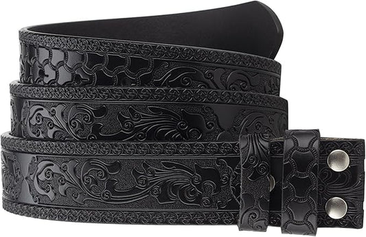 IZUS Vintage Western Belt Strap without Buckle Longhorn-Bull-Embossed Cowboy Belt for Women Men 1-1/2" Wide PU Leather Strap