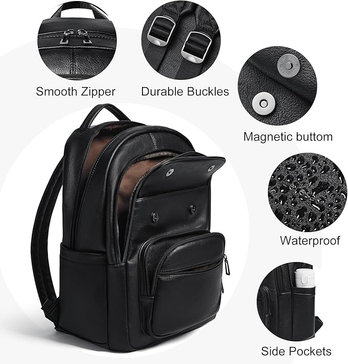 Leresas 37L Backpack Purse for Women Mens Work Travel Teacher Back Pack Laptop Business Vegan Leather Backpack Fashion College Computer Bag Black