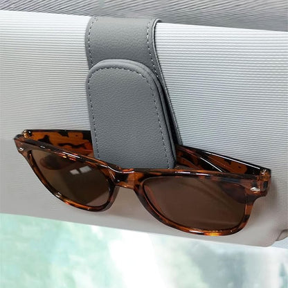 EldHus Sunglass Holder for Car Visor - 2 Pack Magnetic Car Glasses Holder Clip, Leather Eyeglass Holder for Car, Universal Sunglasses Clip for Car Visor, Gray