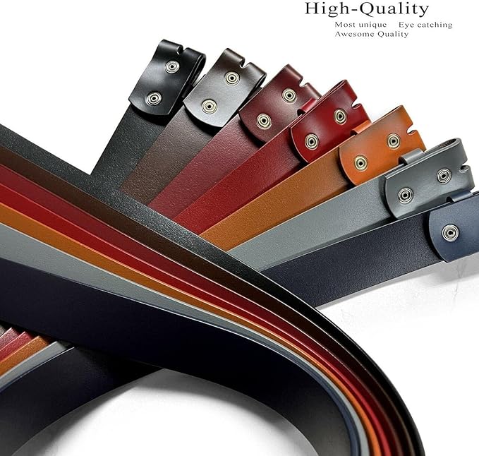 Men's Replacement Belt Strap 100% Genuine Leather Plain Casual Belt Strap with Snaps 1-1/2"(38mm) Wide