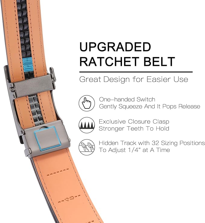 SENDEFN Men's Leather Belt Automatic Ratchet Buckle Slide Belt for Dress Casual Trim to Fit with Gift Box