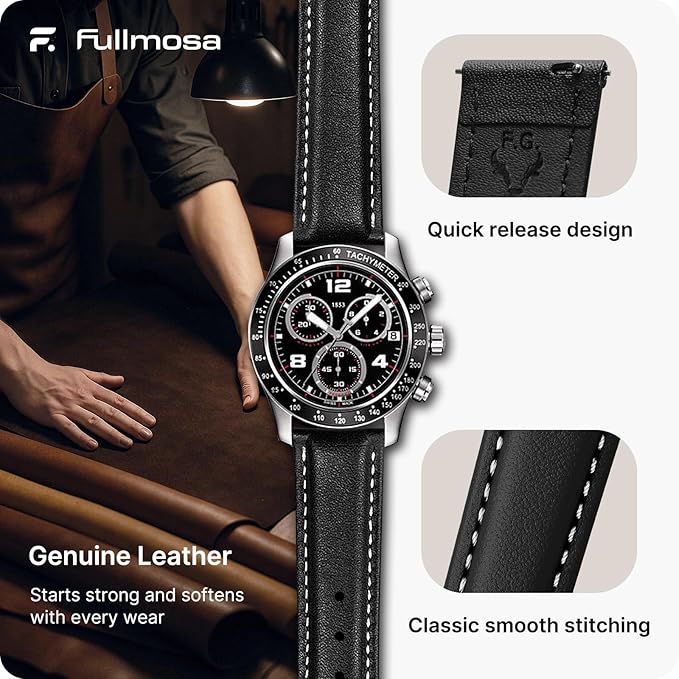 Fullmosa Watch Band, Quick Release Leather Watch Strap for Men Women, Replacement Bands Width 12mm 14mm 16mm 18mm 19mm 20mm 21mm 22mm 24mm
