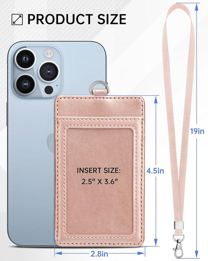 Teskyer Lanyards for ID Badges, Leather ID Badge Holder for Work School IDs, Cruise Ship Cards, Hotel Key Cards, Pass Cards - Rose Gold