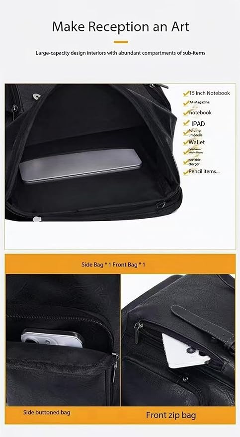 PU leather casual backpack 15.6 inches travel college work backpack business laptop backpack multi-pocket schoolbag (brown2,Backpack)