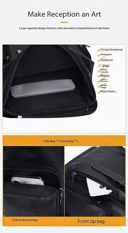 PU leather casual backpack 15.6 inches travel college work backpack business laptop backpack multi-pocket schoolbag (brown2,Backpack)