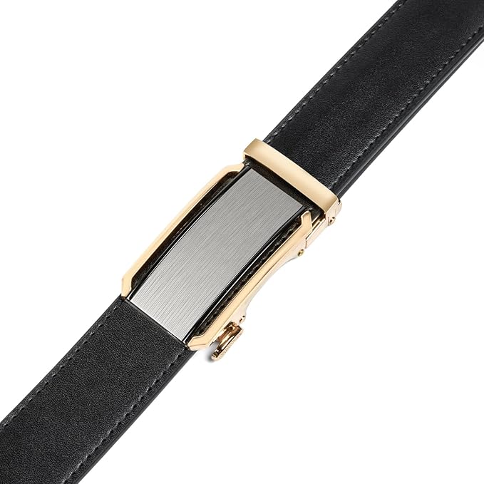 Founders & C Men's Ratchet Belt 1 3/8",Leather Dress Belt Adjustable with Click Sliding Buckle Trim to Exact Fit