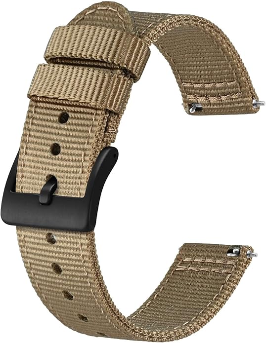 BISONSTRAP Men’s Nylon Watch Bands, Two-Piece Military Watch Straps, Quick Release, Brushed Buckle, Band Width 18mm 19mm 20mm 22mm