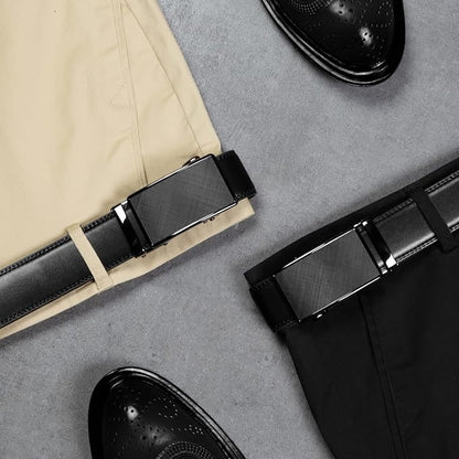 Founders & C Men's Ratchet Belt 1 3/8",Leather Dress Belt Adjustable with Click Sliding Buckle Trim to Exact Fit