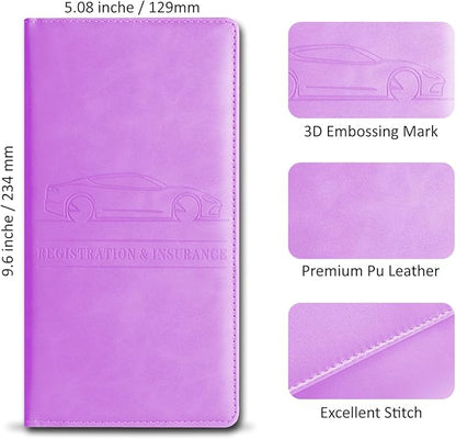 Car Accessories Registration and Insurance Holder,Leather Essential Card Magnetic Shut Vehicle Glove Box Organizer Case for Auto Driver License Document Truck Motorcycle Boat-Purple