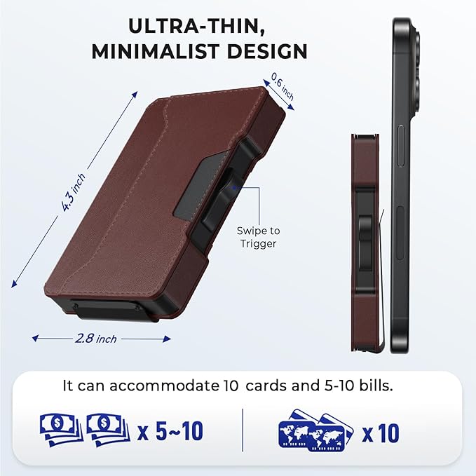 Slim Wallet for Men - Minimalist Mens Wallet with Money Clip, Aluminum Pop Up Card Case and Leather Slots Credit Card Holder RFID Blocking Wallet for Men with Gift Box